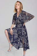 Floral Print Chiffon Dress - Midnight Blue/vanilla