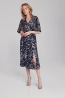 Floral Print Chiffon Dress - Midnight Blue/vanilla