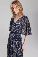 Floral Print Chiffon Dress - Midnight Blue/vanilla
