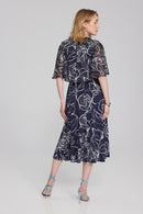 Floral Print Chiffon Dress - Midnight Blue/vanilla