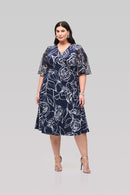 Floral Print Chiffon Dress - Midnight Blue/vanilla
