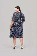 Floral Print Chiffon Dress - Midnight Blue/vanilla