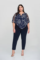 Floral Print Chiffon Poncho - Midnight Blue/vanilla