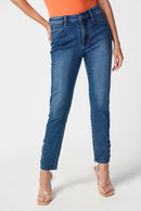 Embellished Hem Slim Jean - Denim Medium Blue