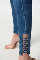 Embellished Hem Slim Jean - Denim Medium Blue