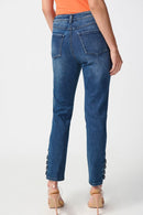 Embellished Hem Slim Jean - Denim Medium Blue