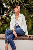 Embellished Hem Slim Jean - Denim Medium Blue