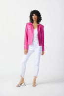 Metal Trim Suede Jacket - Bright Pink
