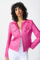 Metal Trim Suede Jacket - Bright Pink
