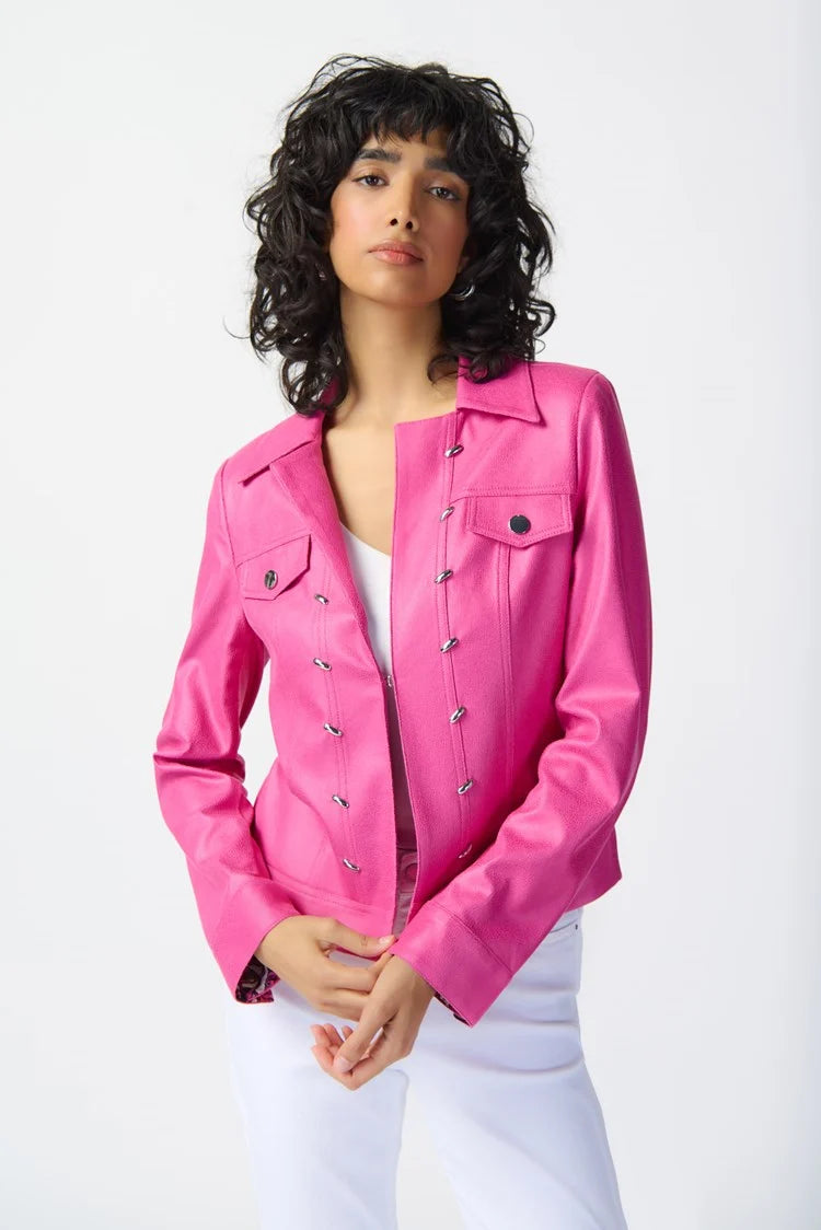 Metal Trim Suede Jacket - Bright Pink