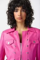 Metal Trim Suede Jacket - Bright Pink