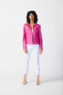 Metal Trim Suede Jacket - Bright Pink
