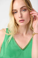 Gold Chain Satin Cami - Island Green