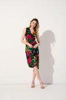Tropical Print Wrap Dress - Black/multi