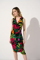 Tropical Print Wrap Dress - Black/multi