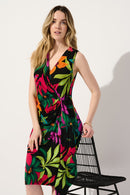 Tropical Print Wrap Dress - Black/multi