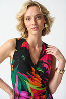Tropical Print Wrap Dress - Black/multi