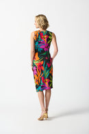 Tropical Print Wrap Dress - Black/multi
