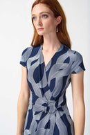 Abstract Print Wrap Dress - Midnight Blue/vanilla