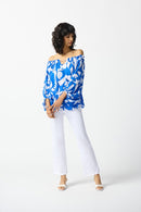 Abstract Off Shoulder Top - Blue/vanilla