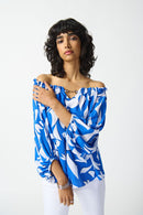 Abstract Off Shoulder Top - Blue/vanilla