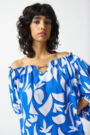 Abstract Off Shoulder Top - Blue/vanilla