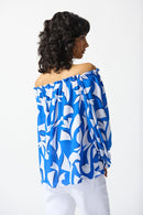 Abstract Off Shoulder Top - Blue/vanilla