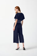Scuba Crepe Belt Jumpsuit - Midnight Blue/vanilla