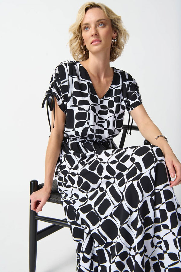 Geometric Print Dress - Vanilla/black