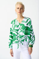 Abstract Front Tie Top - Green/vanilla