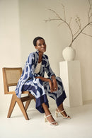 Abstract WideLeg Trouser - Midnight Blue/vanilla