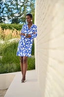 Abstract Trapeze Dress - Blue/vanilla