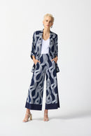 Abstract Print Boxy Blazer - Midnight Blue/vanilla