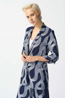 Abstract Print Boxy Blazer - Midnight Blue/vanilla