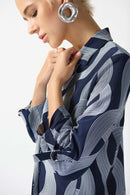 Abstract Print Boxy Blazer - Midnight Blue/vanilla