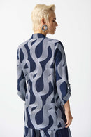 Abstract Print Boxy Blazer - Midnight Blue/vanilla
