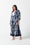 Abstract Print Boxy Blazer - Midnight Blue/vanilla