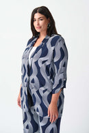 Abstract Print Boxy Blazer - Midnight Blue/vanilla