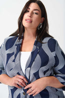 Abstract Print Boxy Blazer - Midnight Blue/vanilla