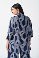 Abstract Print Boxy Blazer - Midnight Blue/vanilla