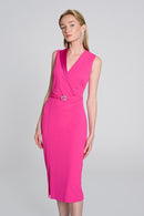 Scuba Crepe Belted Dress - Shocking Pink