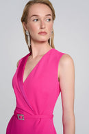 Scuba Crepe Belted Dress - Shocking Pink