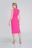 Scuba Crepe Belted Dress - Shocking Pink