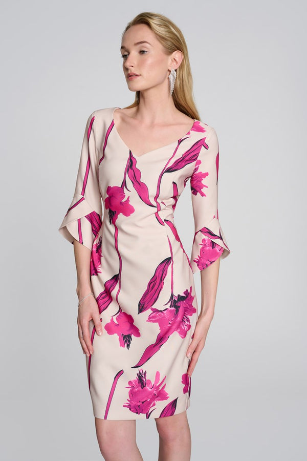 Floral Print Sheath Dress - Light Sand/pink