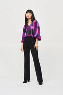 Satin Plaid Print Top - Purple/black