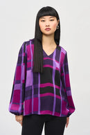 Satin Plaid Print Top - Purple/black