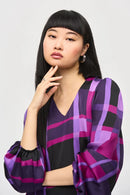 Satin Plaid Print Top - Purple/black