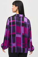 Satin Plaid Print Top - Purple/black