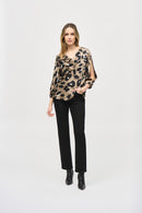 Satin Animal Print Top - Black/multi