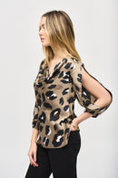Satin Animal Print Top - Black/multi